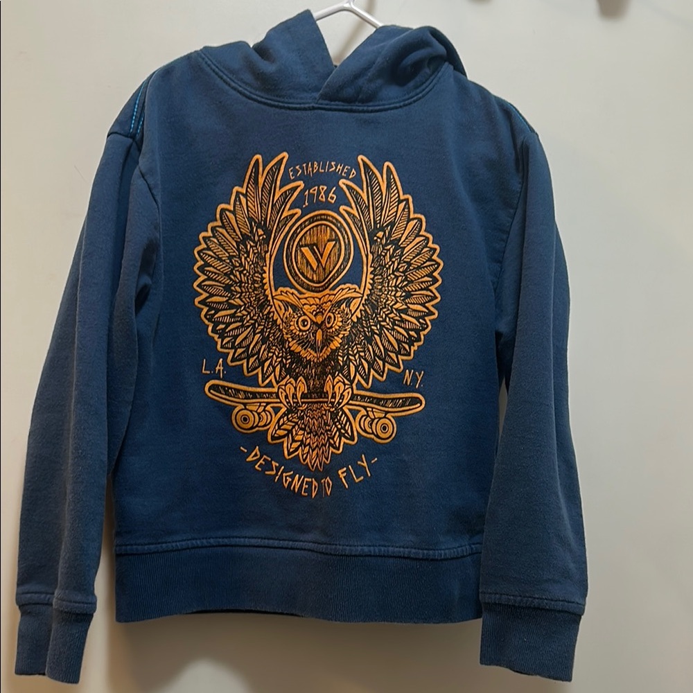 SHAUN WHITE Blue Hoodie with Owl Graphic ~ DESIGNED TO FLY ~ 4-5 XS